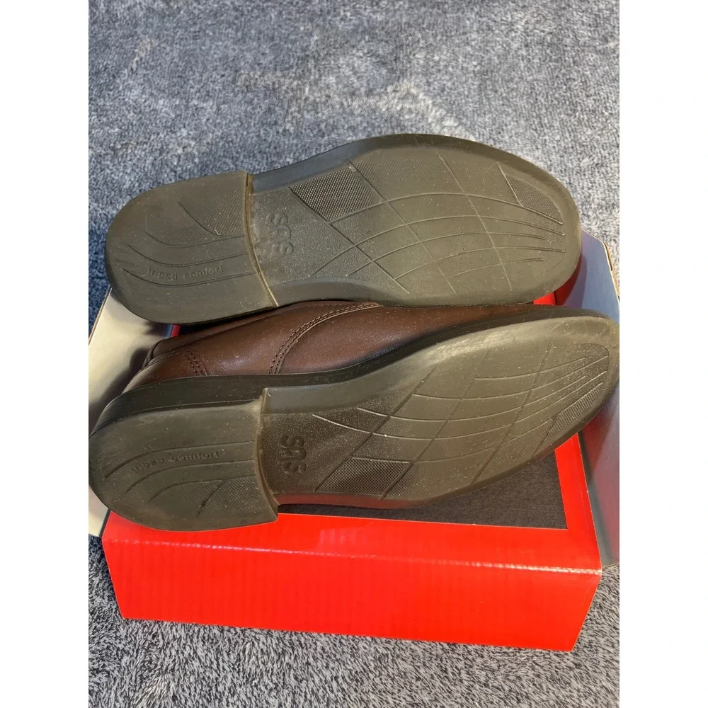 SAS Mens Brown Leather Slip On Loafers Square Toe Dress Shoes 10.5M Made in USA